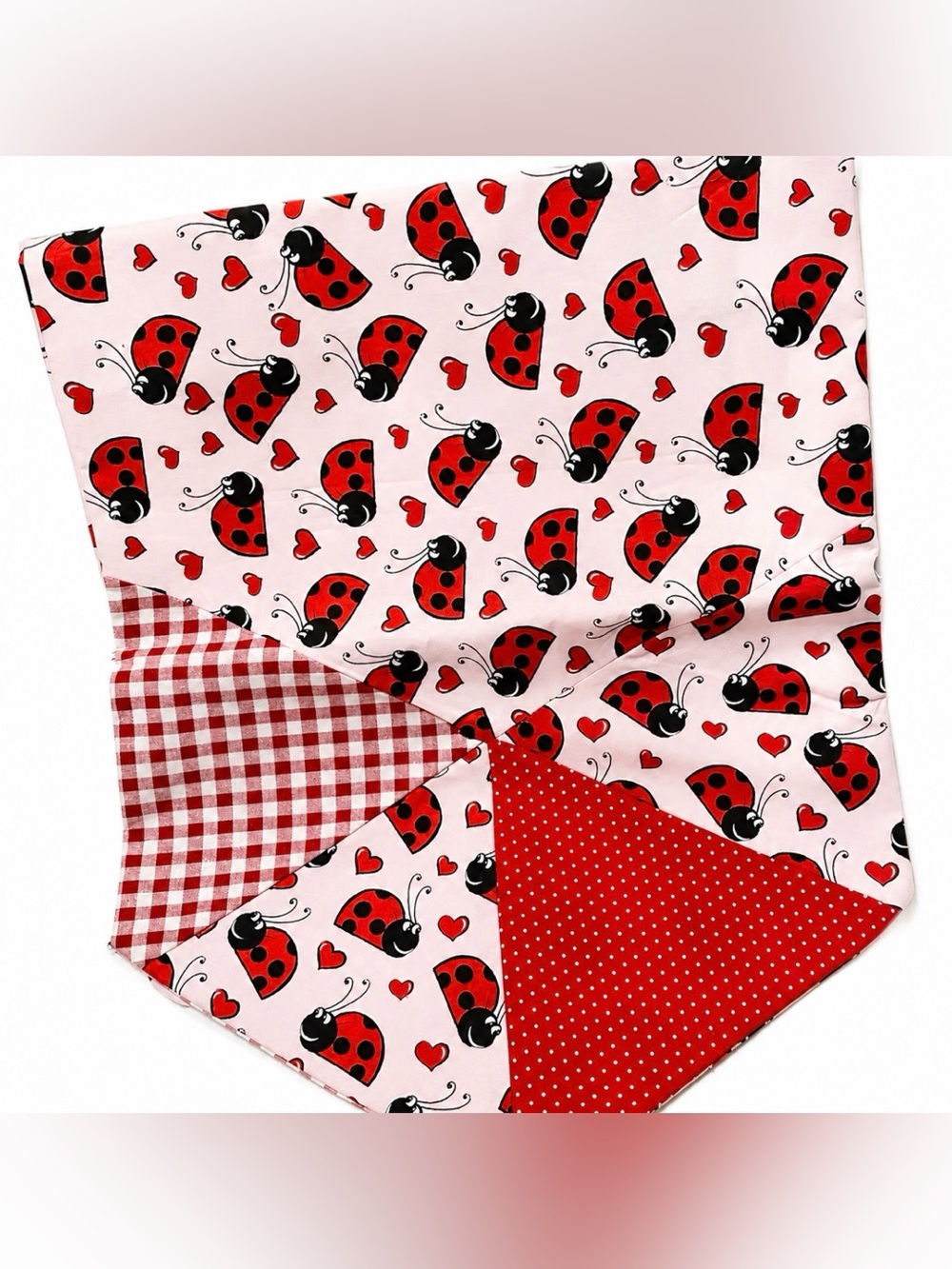 Hand Made Ladybug & Hearts Table Runner Perfect for Summer Adorablely Beautiful